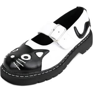 imageTUK Kitty Cat Mary Janes Shoes for Women Round Toe Ankle Strap Oxford ShoesBlackWhite