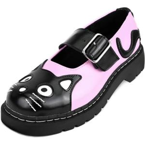 imageTUK Kitty Cat Mary Janes Shoes for Women Round Toe Ankle Strap Oxford ShoesPinkBlack