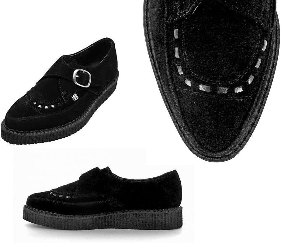 imageTUK Black Suede Pointed Buckle Creepers for Men ampamp Women Low Platform ShoesBlack