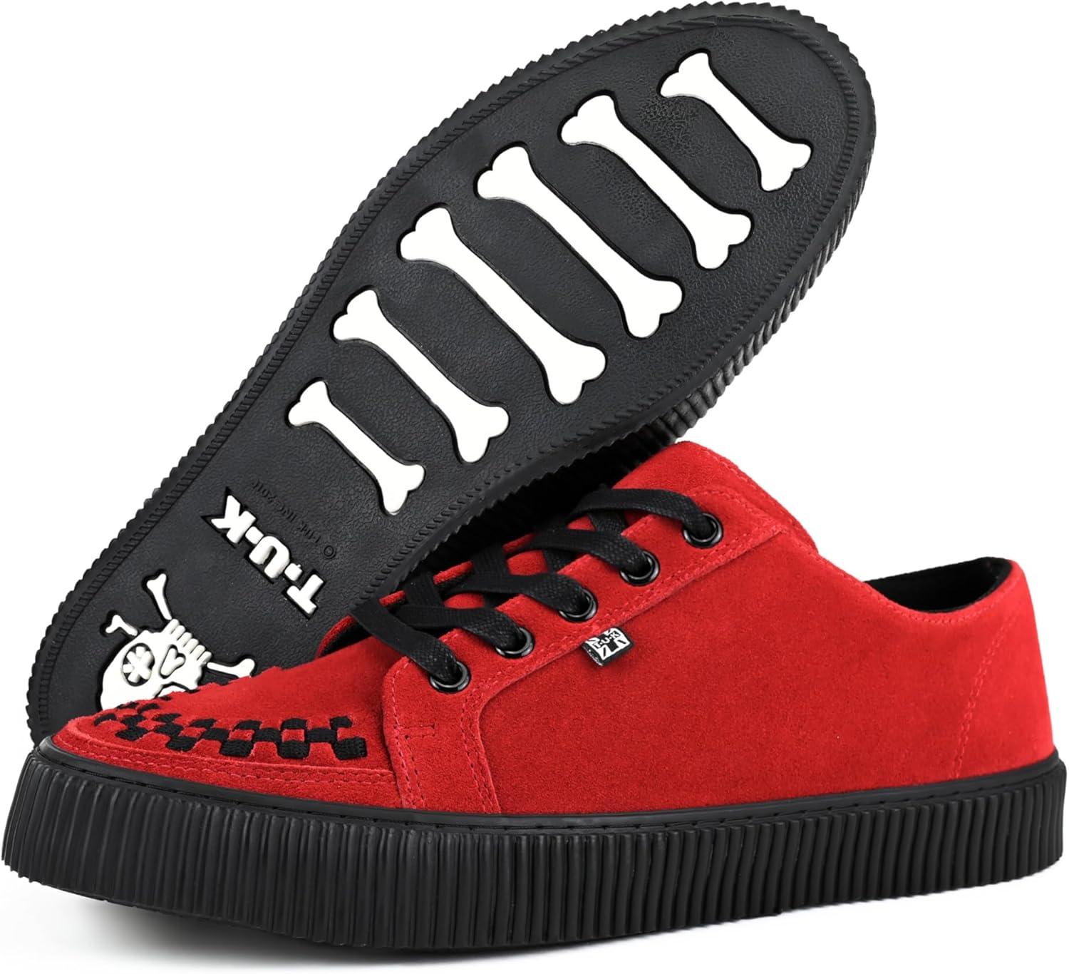 imageTUK Suede Creeper Sneaker for Women and Men  Lace Up Shoes Black Interlace and Eyelets  Classic Ridged Sole and Mesh Lining  Memory Foam Comfort for Everyday WearRed