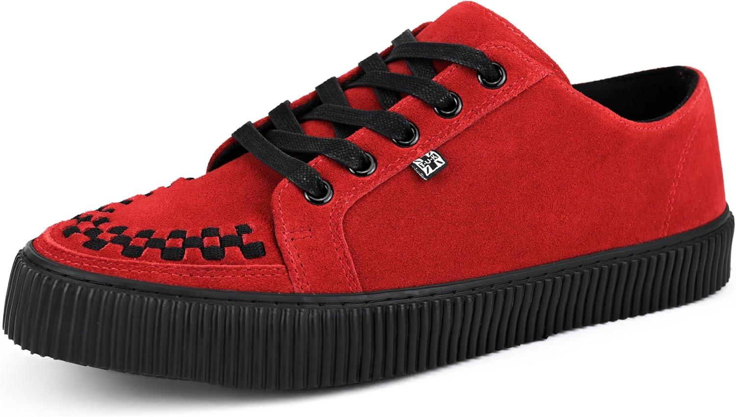 imageTUK Suede Creeper Sneaker for Women and Men  Lace Up Shoes Black Interlace and Eyelets  Classic Ridged Sole and Mesh Lining  Memory Foam Comfort for Everyday WearRed