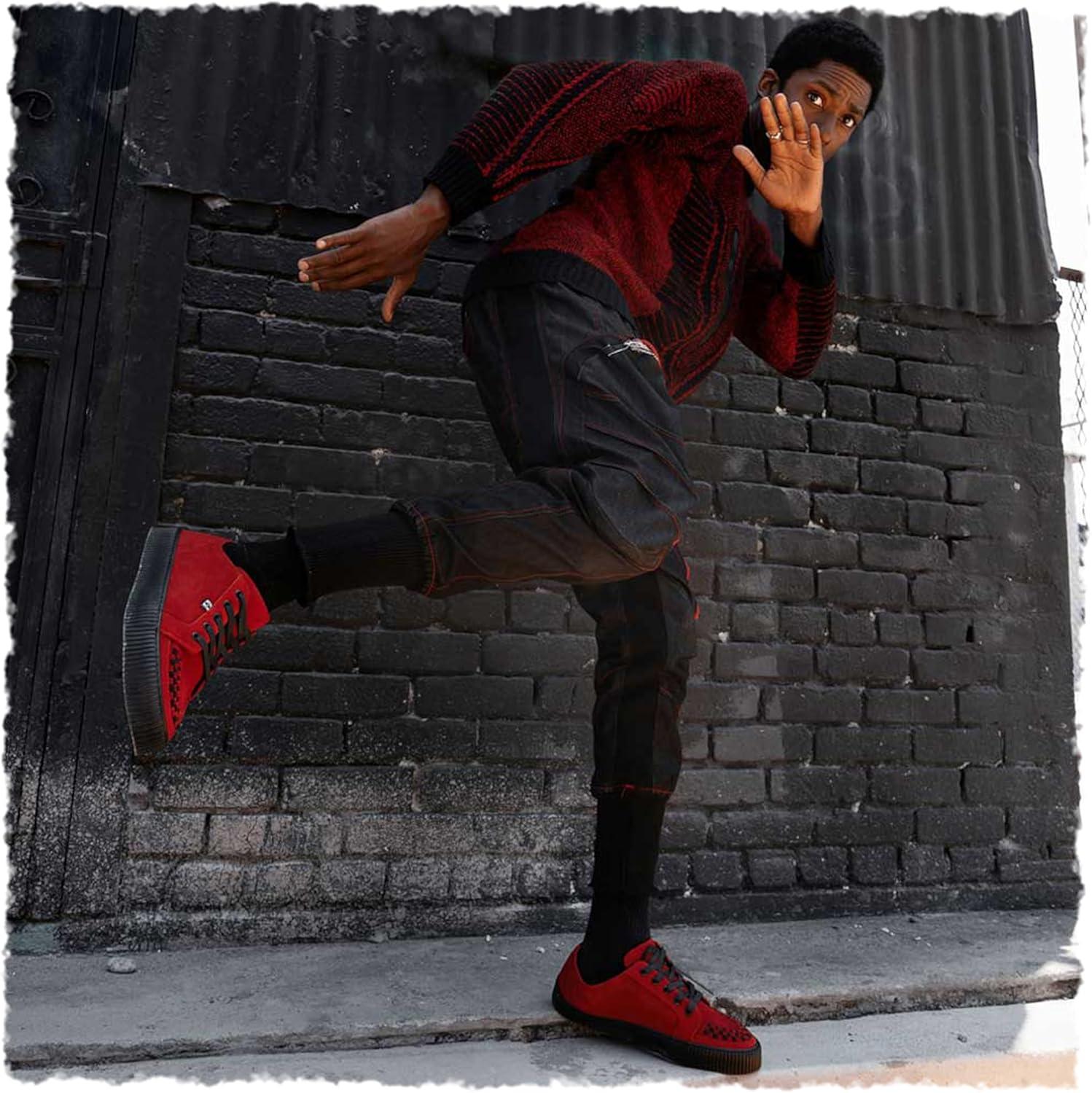 imageTUK Suede Creeper Sneaker for Women and Men  Lace Up Shoes Black Interlace and Eyelets  Classic Ridged Sole and Mesh Lining  Memory Foam Comfort for Everyday WearRed