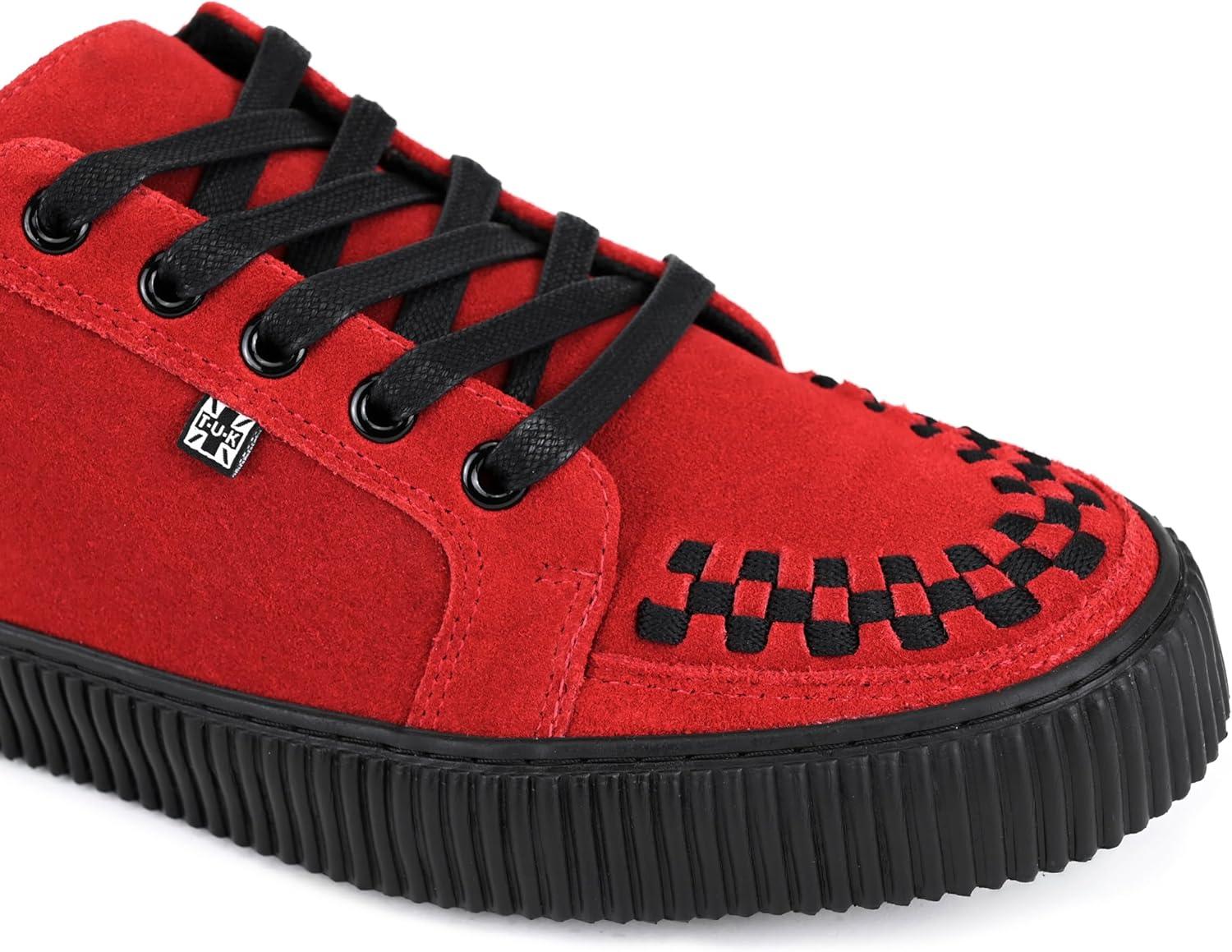 imageTUK Suede Creeper Sneaker for Women and Men  Lace Up Shoes Black Interlace and Eyelets  Classic Ridged Sole and Mesh Lining  Memory Foam Comfort for Everyday WearRed