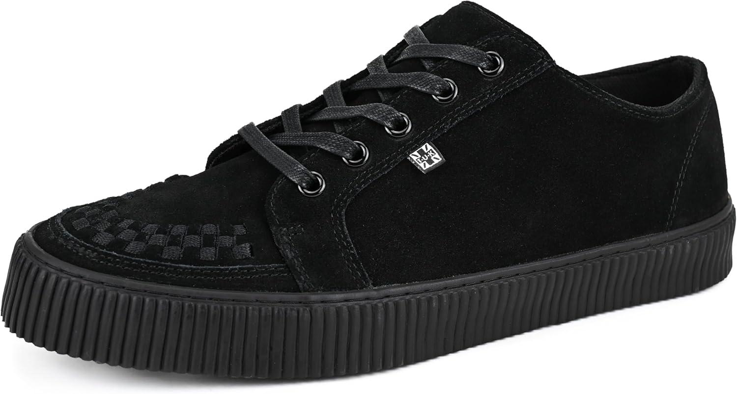 imageTUK Suede Creeper Sneaker for Women and Men  Lace Up Shoes Black Interlace and Eyelets  Classic Ridged Sole and Mesh Lining  Memory Foam Comfort for Everyday WearBlack