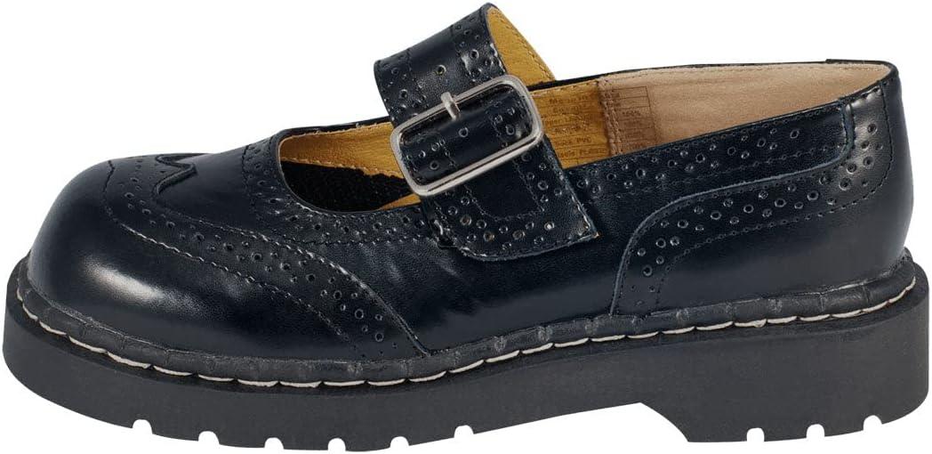 imageTUK Womens Brogue Mary Jane Flat Shoes  Black Leather Vintage Style Wingtip Detailing Adjustable Buckle Strap Cushioned Insole Sturdy Sole Low Heel Comfortable Fit VeganBlack