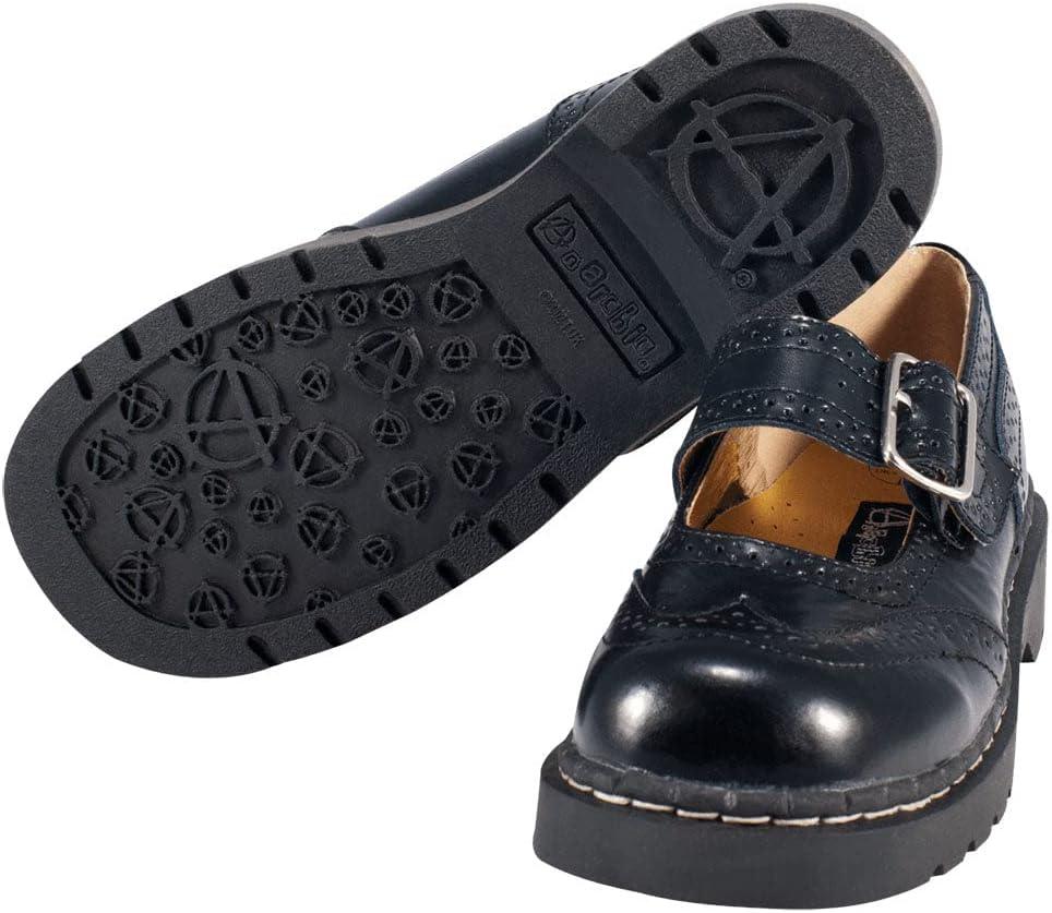 imageTUK Womens Brogue Mary Jane Flat Shoes  Black Leather Vintage Style Wingtip Detailing Adjustable Buckle Strap Cushioned Insole Sturdy Sole Low Heel Comfortable Fit VeganBlack