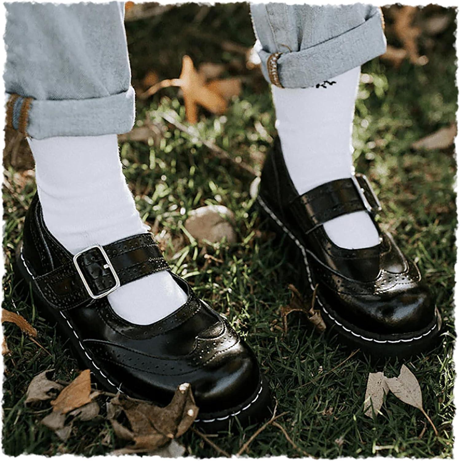 imageTUK Womens Brogue Mary Jane Flat Shoes  Black Leather Vintage Style Wingtip Detailing Adjustable Buckle Strap Cushioned Insole Sturdy Sole Low Heel Comfortable Fit VeganBlack