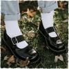 imageTUK Womens Brogue Mary Jane Flat Shoes  Black Leather Vintage Style Wingtip Detailing Adjustable Buckle Strap Cushioned Insole Sturdy Sole Low Heel Comfortable Fit VeganBlack