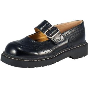 imageTUK Womens Brogue Mary Jane Flat Shoes  Black Leather Vintage Style Wingtip Detailing Adjustable Buckle Strap Cushioned Insole Sturdy Sole Low Heel Comfortable Fit VeganBlack