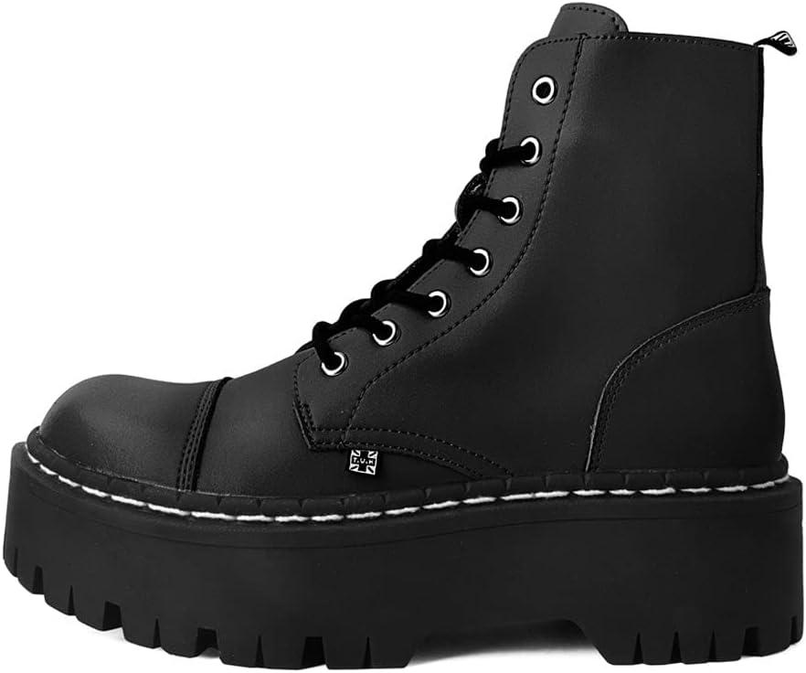 imageTUK Black TUKskin Double Decker Creeper Boots for Men ampamp Women 7 Eye Lace Up Platform BootBlack