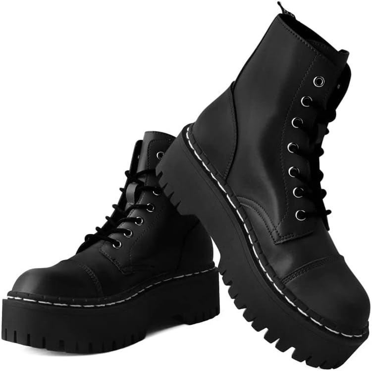 imageTUK Black TUKskin Double Decker Creeper Boots for Men ampamp Women 7 Eye Lace Up Platform BootBlack