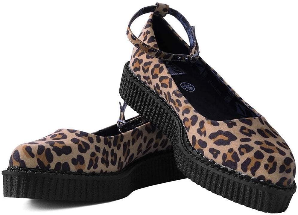imageTUK Shoes Leopard Pointed Ballet Ankle Strap Creeper Sneaker Flats for WomenLeopard