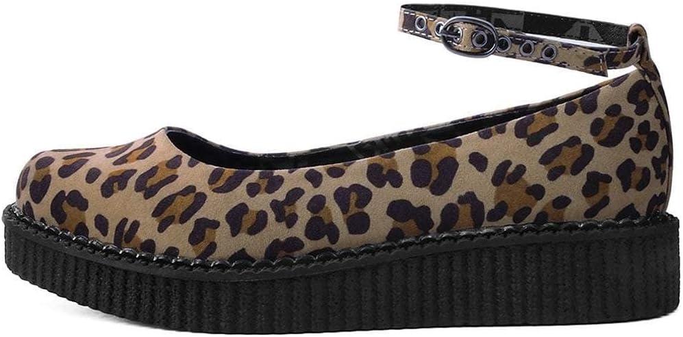 imageTUK Shoes Leopard Pointed Ballet Ankle Strap Creeper Sneaker Flats for WomenLeopard