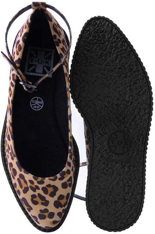 imageTUK Shoes Leopard Pointed Ballet Ankle Strap Creeper Sneaker Flats for WomenLeopard