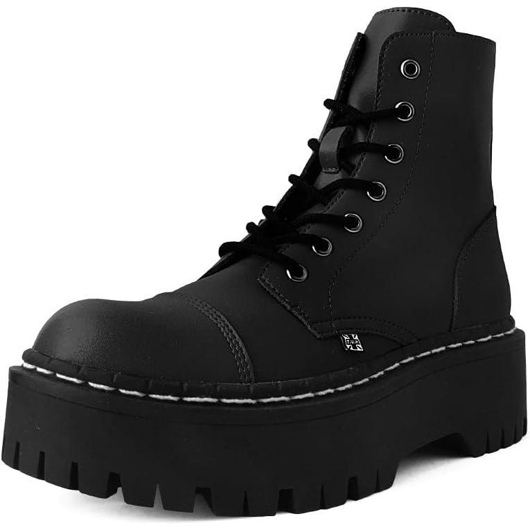 imageTUK Black TUKskin Double Decker Creeper Boots for Men ampamp Women 7 Eye Lace Up Platform BootBlack