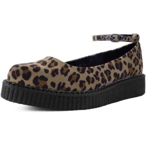 imageTUK Shoes Leopard Pointed Ballet Ankle Strap Creeper Sneaker Flats for WomenLeopard