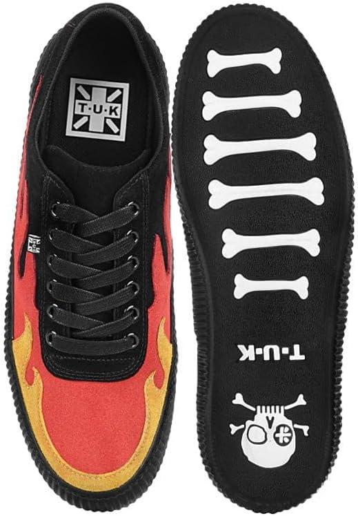 imageTUK Suede Creeper Sneaker for Women and Men  Lace Up Shoes Black Interlace and Eyelets  Classic Ridged Sole and Mesh Lining  Memory Foam Comfort for Everyday WearBlackRed Flame