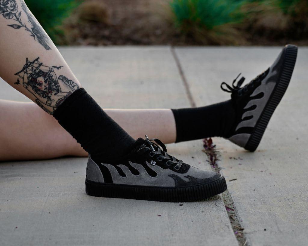 imageTUK Suede Creeper Sneaker for Women and Men  Lace Up Shoes Black Interlace and Eyelets  Classic Ridged Sole and Mesh Lining  Memory Foam Comfort for Everyday WearBlackGrey Flame