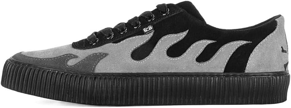 imageTUK Suede Creeper Sneaker for Women and Men  Lace Up Shoes Black Interlace and Eyelets  Classic Ridged Sole and Mesh Lining  Memory Foam Comfort for Everyday WearBlackGrey Flame