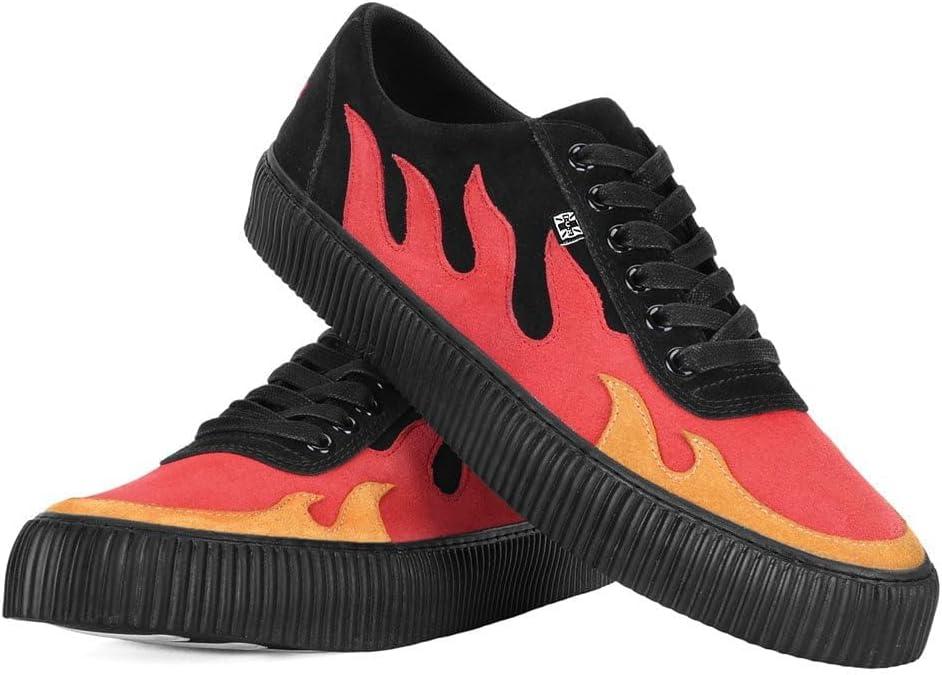 imageTUK Suede Creeper Sneaker for Women and Men  Lace Up Shoes Black Interlace and Eyelets  Classic Ridged Sole and Mesh Lining  Memory Foam Comfort for Everyday WearBlackRed Flame