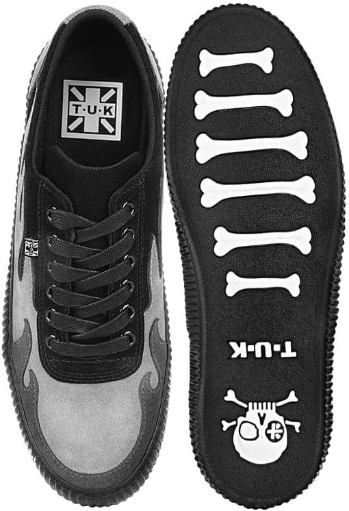 imageTUK Suede Creeper Sneaker for Women and Men  Lace Up Shoes Black Interlace and Eyelets  Classic Ridged Sole and Mesh Lining  Memory Foam Comfort for Everyday WearBlackGrey Flame