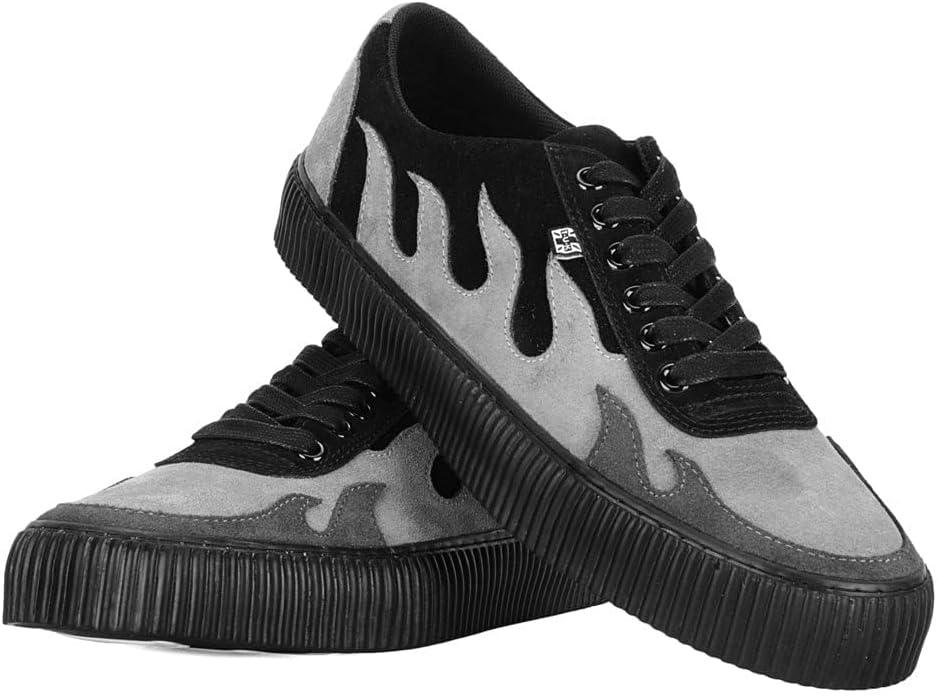 imageTUK Suede Creeper Sneaker for Women and Men  Lace Up Shoes Black Interlace and Eyelets  Classic Ridged Sole and Mesh Lining  Memory Foam Comfort for Everyday WearBlackGrey Flame