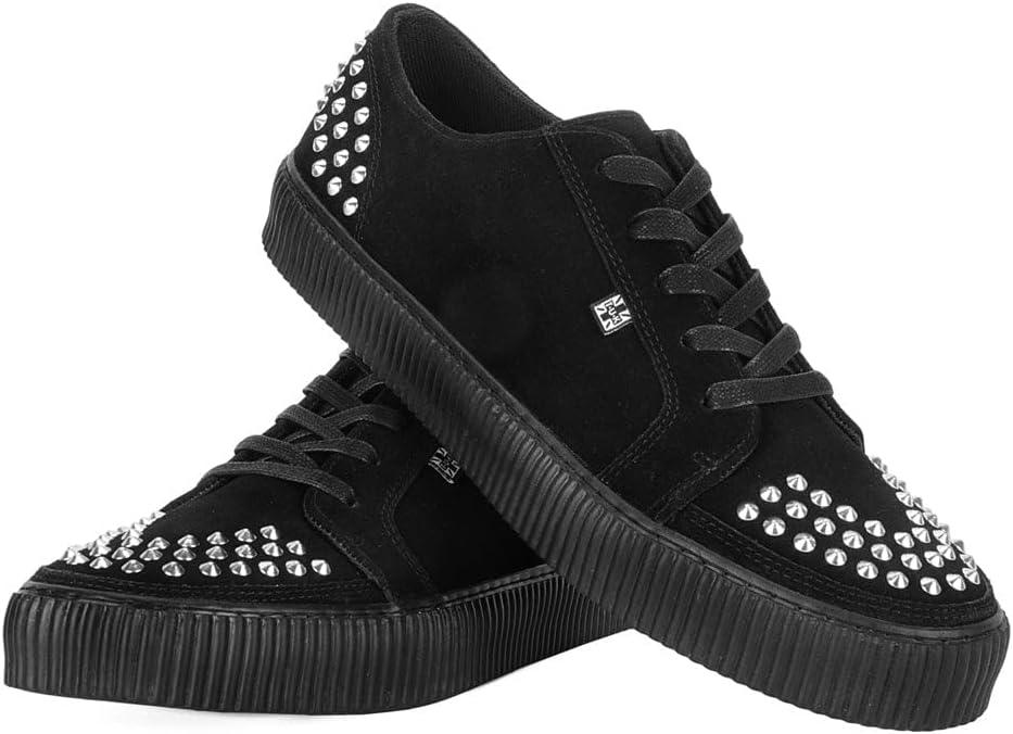 imageTUK Suede Creeper Sneaker for Women and Men  Lace Up Shoes Black Interlace and Eyelets  Classic Ridged Sole and Mesh Lining  Memory Foam Comfort for Everyday WearBlack Studded