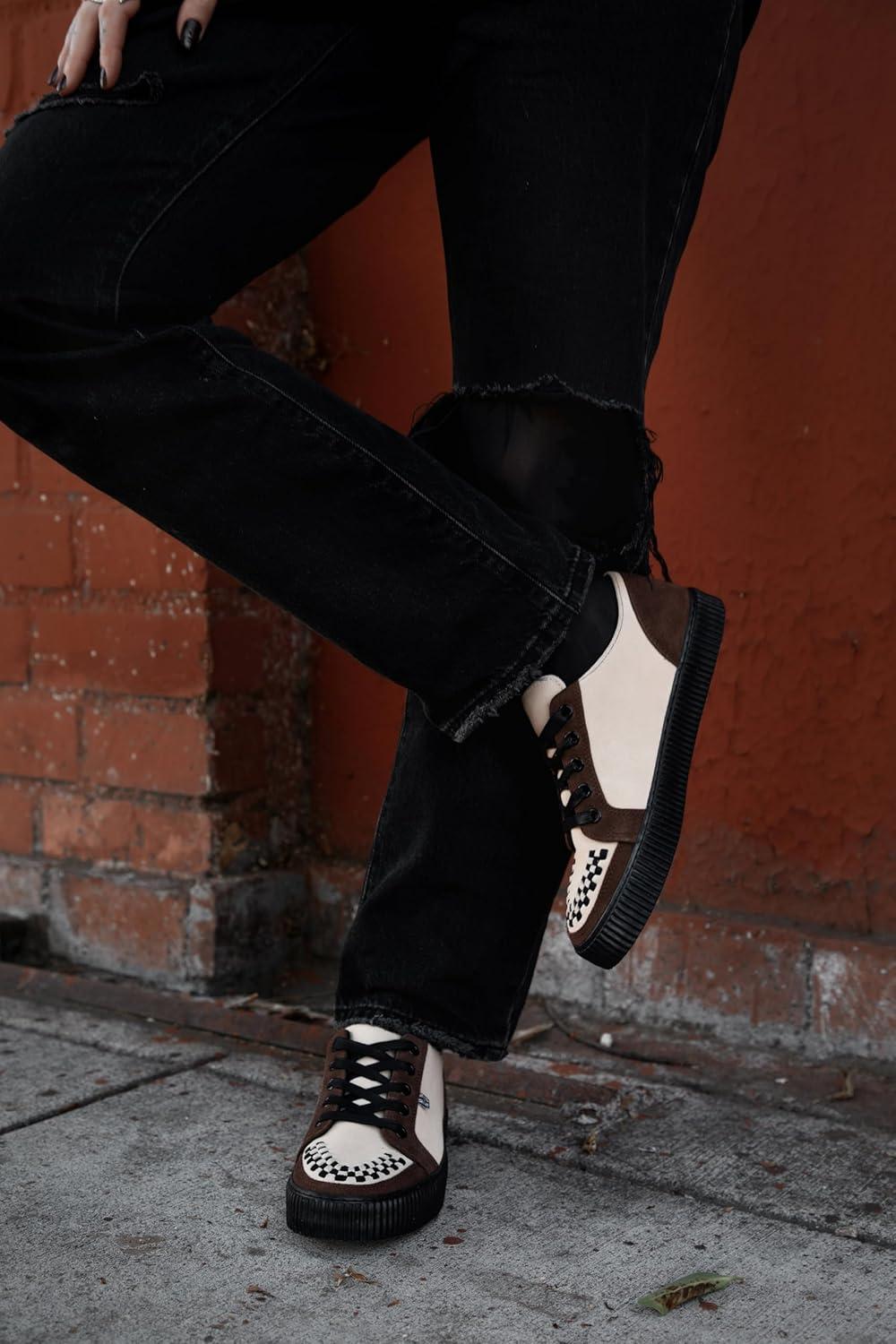 imageTUK Suede Creeper Sneaker for Women and Men  Lace Up Shoes Black Interlace and Eyelets  Classic Ridged Sole and Mesh Lining  Memory Foam Comfort for Everyday WearTan  Brown