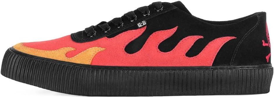imageTUK Suede Creeper Sneaker for Women and Men  Lace Up Shoes Black Interlace and Eyelets  Classic Ridged Sole and Mesh Lining  Memory Foam Comfort for Everyday WearBlackRed Flame