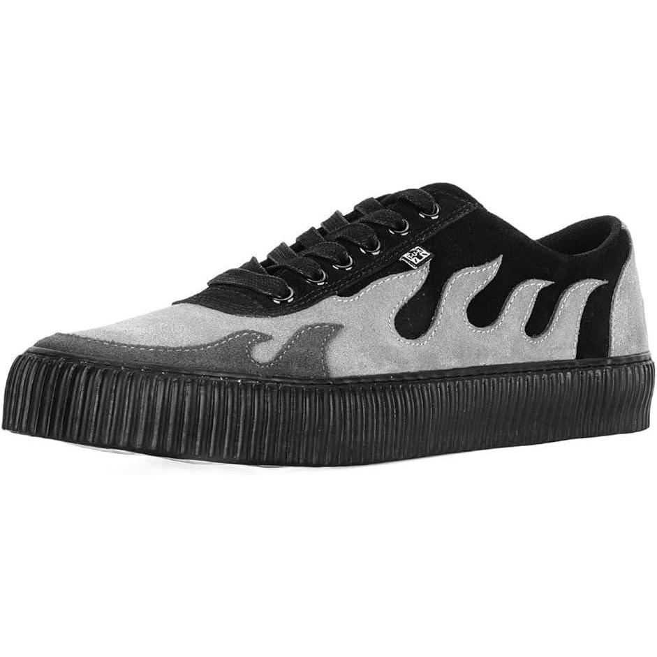 imageTUK Suede Creeper Sneaker for Women and Men  Lace Up Shoes Black Interlace and Eyelets  Classic Ridged Sole and Mesh Lining  Memory Foam Comfort for Everyday WearBlackGrey Flame