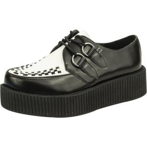 imageTUK BlackWhite Leather Viva Mondo Creepers Shoes for Women and Men Lace Up Platform Shoes  US Women 15  Men 13