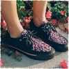 image:imageTUK Shoes Velvet Anarchic Creeper Sneaker for Women and Men  3 Dring Lace Up Shoes and Interlace  Classic Round Toe and SoleBlack Canvas Pink Leopard Print