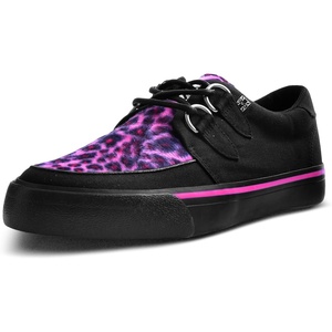 image:imageTUK Shoes Velvet Anarchic Creeper Sneaker for Women and Men  3 Dring Lace Up Shoes and Interlace  Classic Round Toe and SoleBlack Canvas Pink Leopard Print