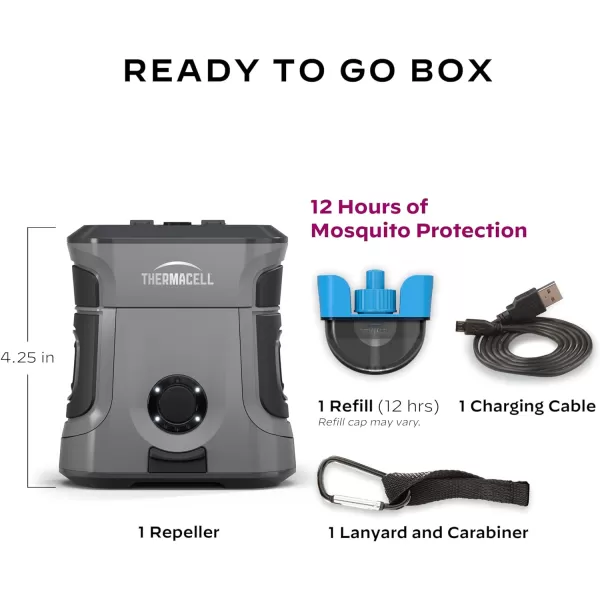 Thermacell Mosquito Repellent Rechargeable Adventure EX-Series EX90; Patio Shield with 9-Hour Battery, Includes 12-Hour Refill, Rubber Armor &amp; Carabiner; Scent Free Bug Spray Alternative