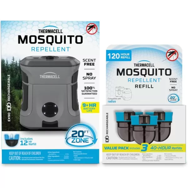 Thermacell Mosquito Repellent Rechargeable Adventure EX-Series EX90; Patio Shield with 9-Hour Battery, Includes 12-Hour Refill, Rubber Armor &amp; Carabiner; Scent Free Bug Spray Alternative