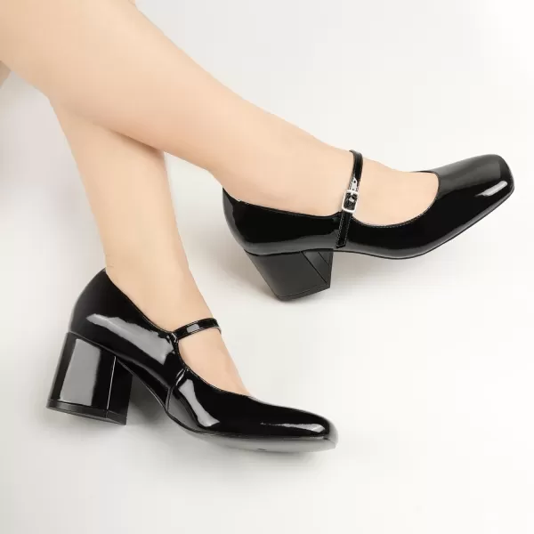 JENN ARDOR Block Heels for Women Chunky Heel Mary Jane Closed Toe Work Pumps Comfortable Square Toe Dress ShoesBlack