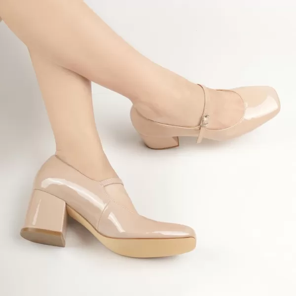 JENN ARDOR Block Heels for Women Chunky Heel Mary Jane Closed Toe Work Pumps Comfortable Square Toe Dress ShoesNude