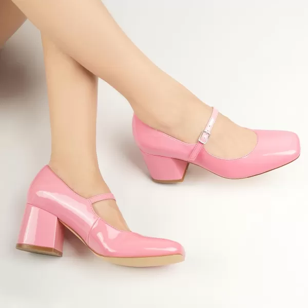 JENN ARDOR Block Heels for Women Chunky Heel Mary Jane Closed Toe Work Pumps Comfortable Square Toe Dress ShoesPink