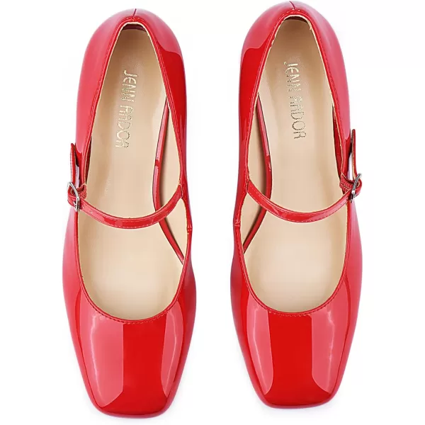JENN ARDOR Block Heels for Women Chunky Heel Mary Jane Closed Toe Work Pumps Comfortable Square Toe Dress ShoesRed