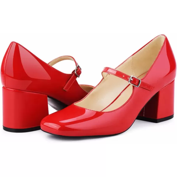 JENN ARDOR Block Heels for Women Chunky Heel Mary Jane Closed Toe Work Pumps Comfortable Square Toe Dress ShoesRed