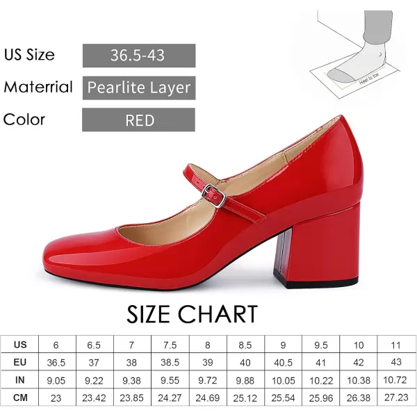 JENN ARDOR Block Heels for Women Chunky Heel Mary Jane Closed Toe Work Pumps Comfortable Square Toe Dress ShoesRed