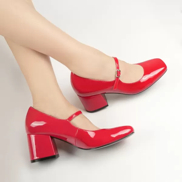 JENN ARDOR Block Heels for Women Chunky Heel Mary Jane Closed Toe Work Pumps Comfortable Square Toe Dress ShoesRed