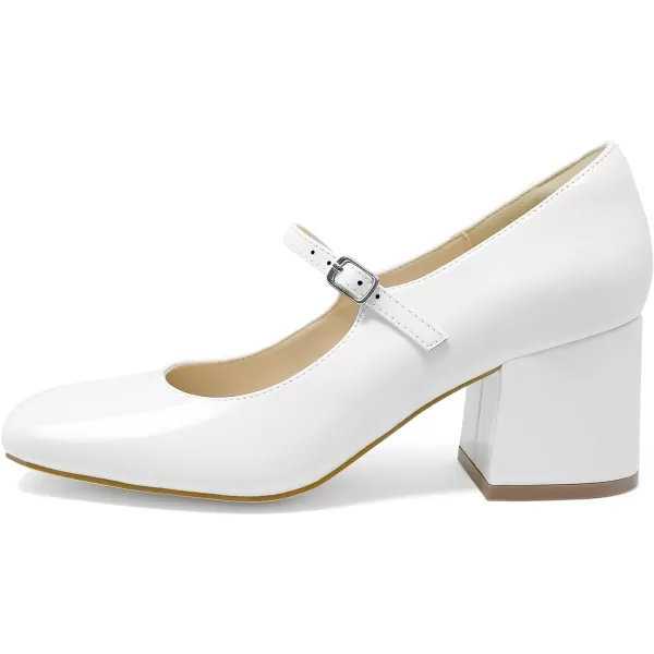 JENN ARDOR Block Heels for Women Chunky Heel Mary Jane Closed Toe Work Pumps Comfortable Square Toe Dress ShoesWhite