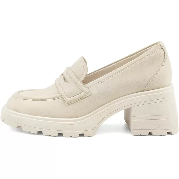 JENN ARDOR Chunky Block Heel Loafers for Women Closed Round Toe Platform Pumps Slip On Dress Shoes Wedding Party Office Lady ShoesBeigesuede