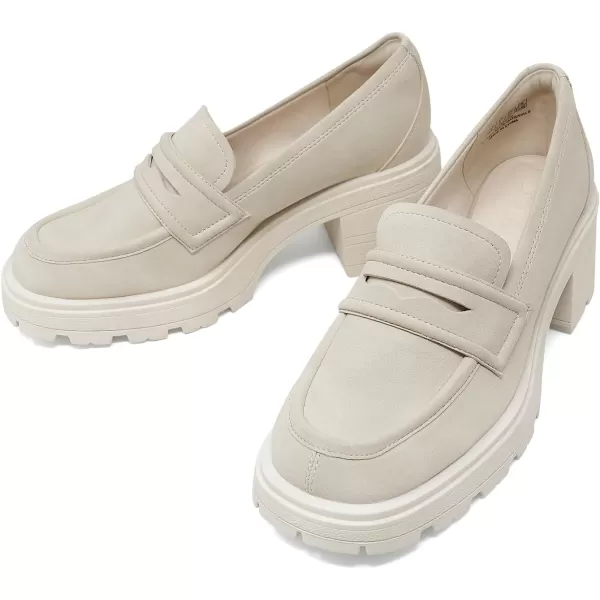 JENN ARDOR Chunky Block Heel Loafers for Women Closed Round Toe Platform Pumps Slip On Dress Shoes Wedding Party Office Lady ShoesBeigesuede