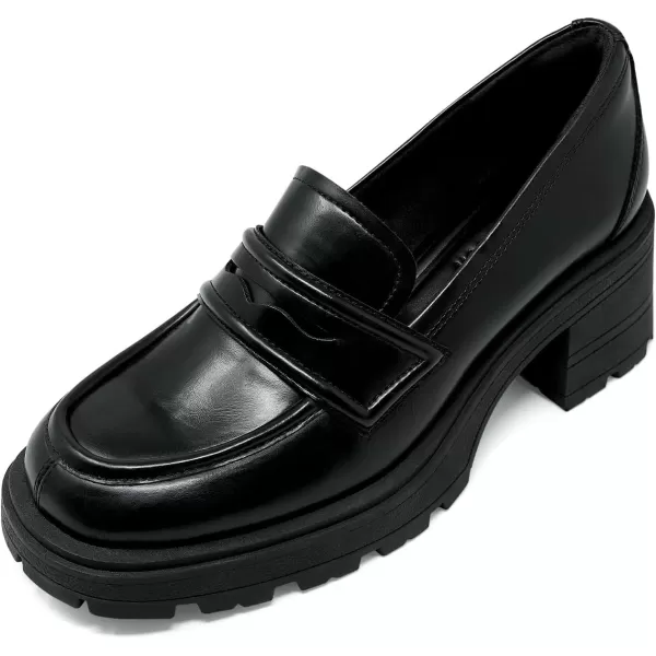 JENN ARDOR Chunky Block Heel Loafers for Women Closed Round Toe Platform Pumps Slip On Dress Shoes Wedding Party Office Lady ShoesBlackpu