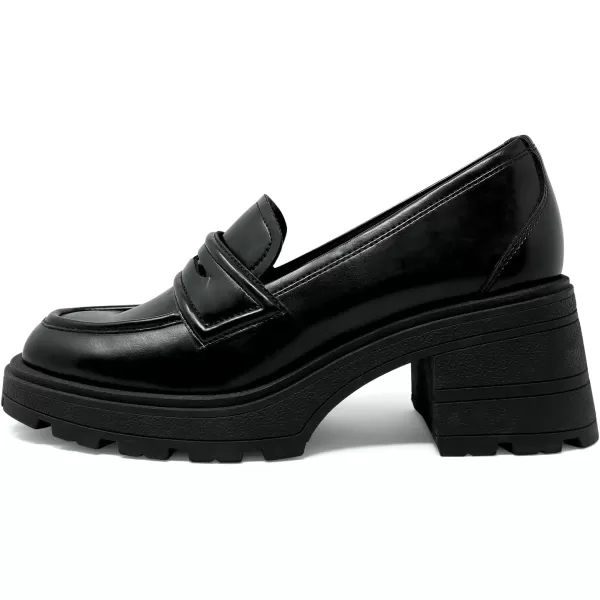 JENN ARDOR Chunky Block Heel Loafers for Women Closed Round Toe Platform Pumps Slip On Dress Shoes Wedding Party Office Lady ShoesBlackpu
