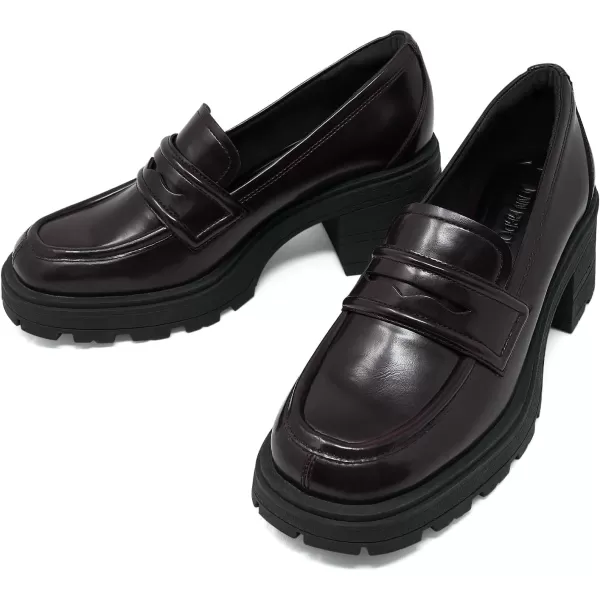 JENN ARDOR Chunky Block Heel Loafers for Women Closed Round Toe Platform Pumps Slip On Dress Shoes Wedding Party Office Lady ShoesMaroonpu