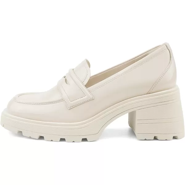 JENN ARDOR Chunky Block Heel Loafers for Women Closed Round Toe Platform Pumps Slip On Dress Shoes Wedding Party Office Lady ShoesNaturalpu