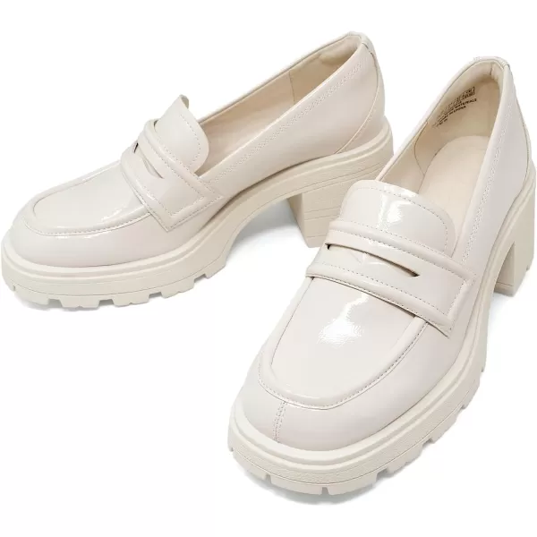 JENN ARDOR Chunky Block Heel Loafers for Women Closed Round Toe Platform Pumps Slip On Dress Shoes Wedding Party Office Lady ShoesNaturalpu